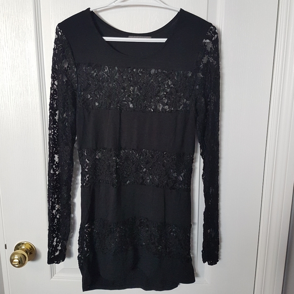 🌸2for$10 Suzy Shier black lace long sleeve top - Picture 1 of 4